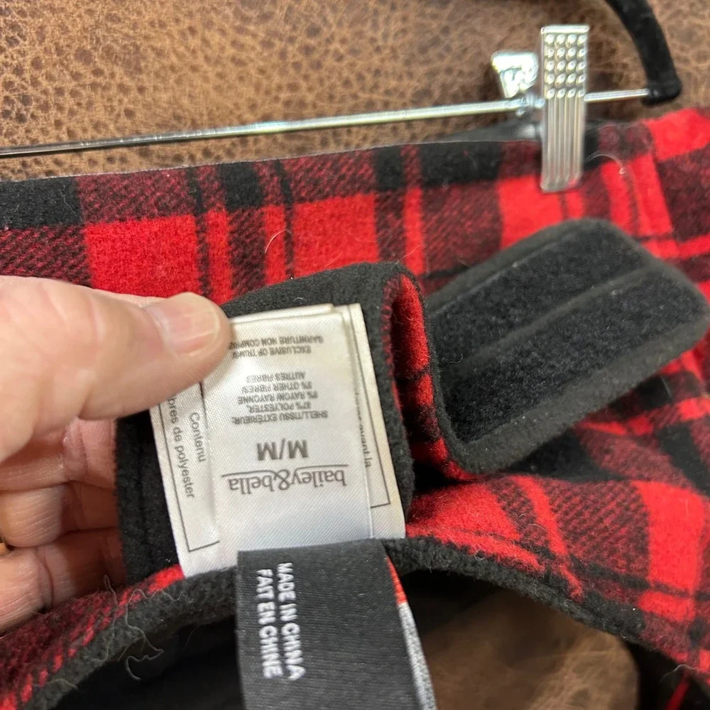 Bailey‎ & Bella Red Black Plaid Dog Pet Jacket Velcro Closure. Faux Leather